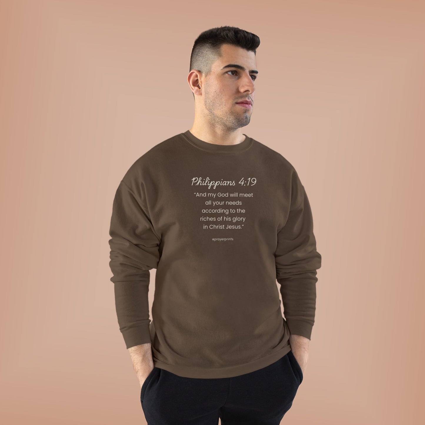 Comfortable Eco-Friendly Crewneck Sweatshirt with Inspirational Philippians 4:19 Quote
