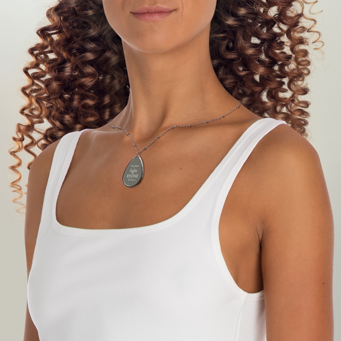 Inspirational Oval Necklace - "Let Your Light Shine" - Faith-Based Jewelry