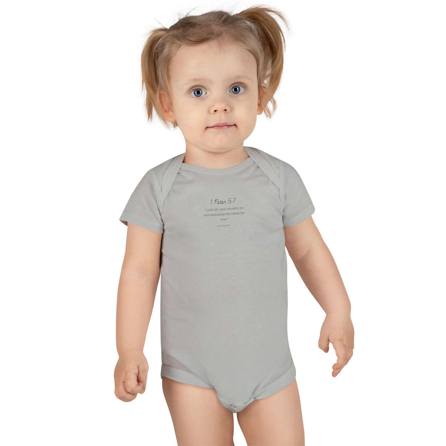 Inspirational Baby Onesie - 1 Peter 5:7 Scripture Gift