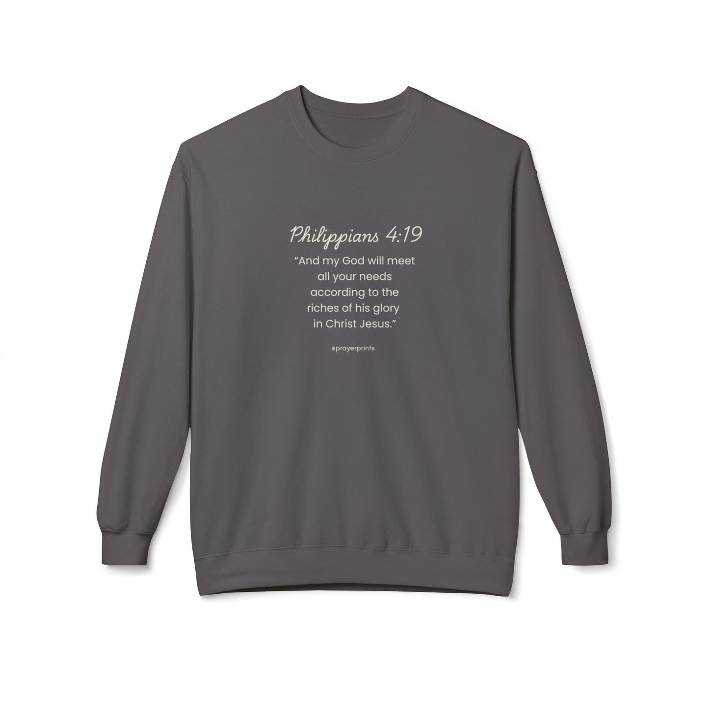 Faith-Inspired Fleece Crewneck Sweatshirt with Philippians 4:19 Quote