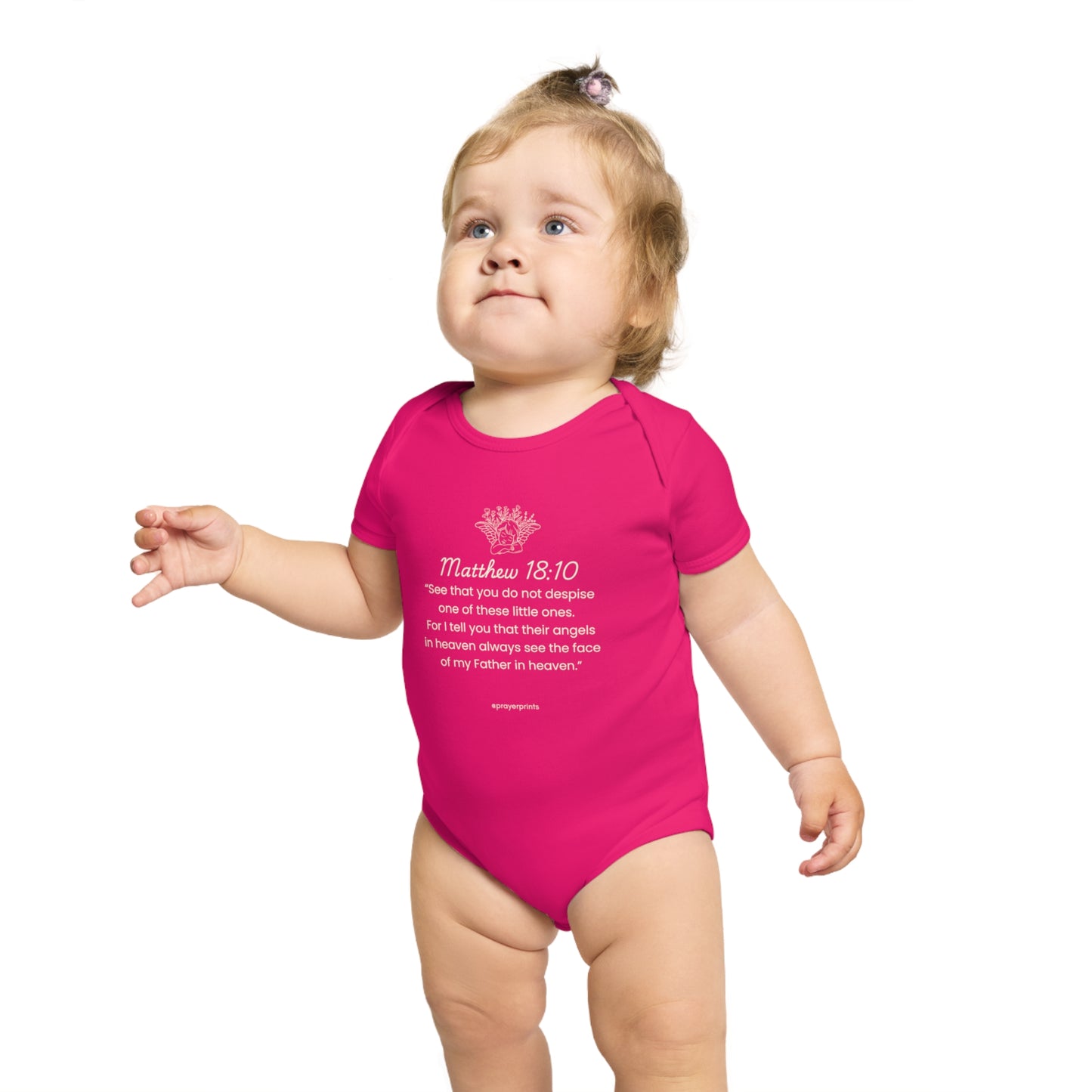 Cute Scripture Short Sleeve Baby Bodysuit - Matthew 18:10