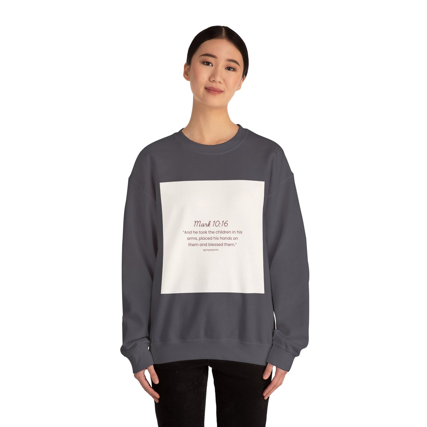 Faith-Inspired Unisex Heavy Blend™ Crewneck Sweatshirt - Mark 10:16 Quote