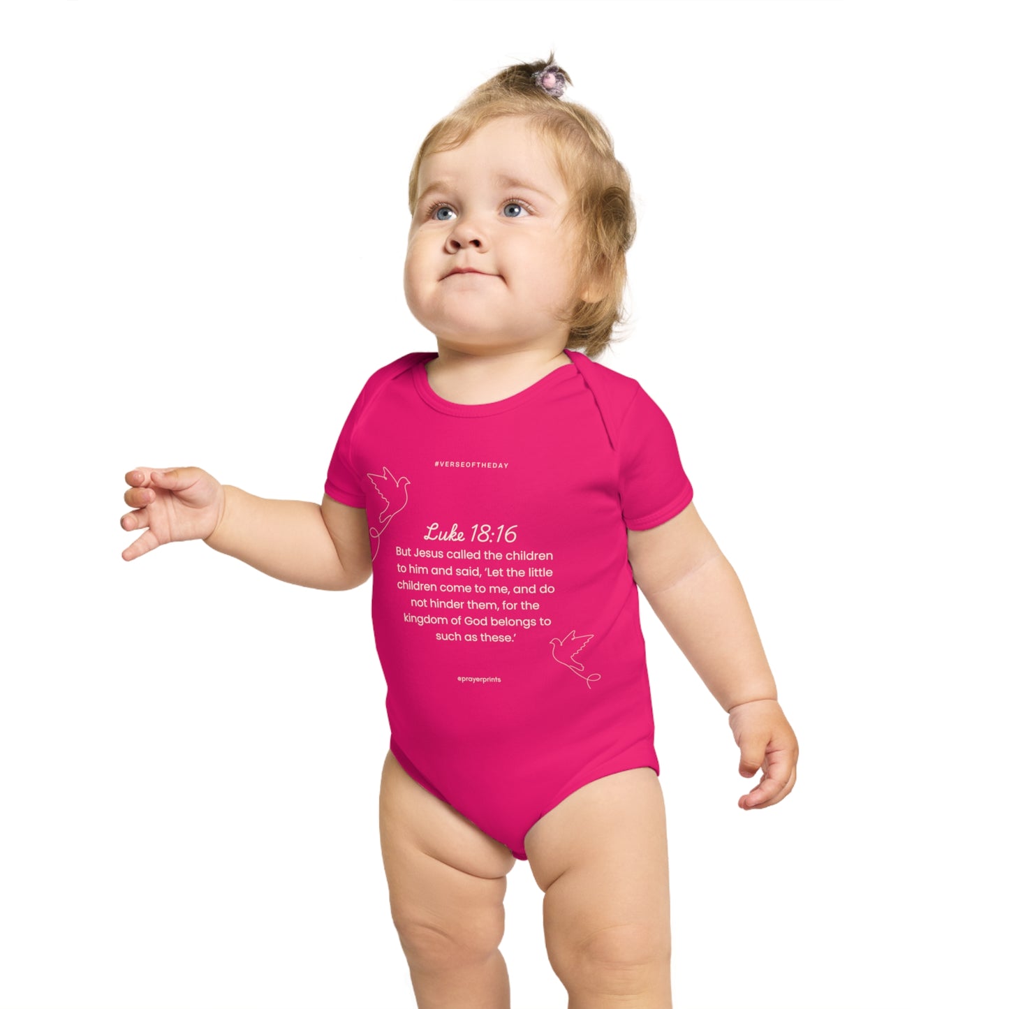 Inspirational Baby Bodysuit - Luke 18:16 - Short Sleeve Faith Clothing