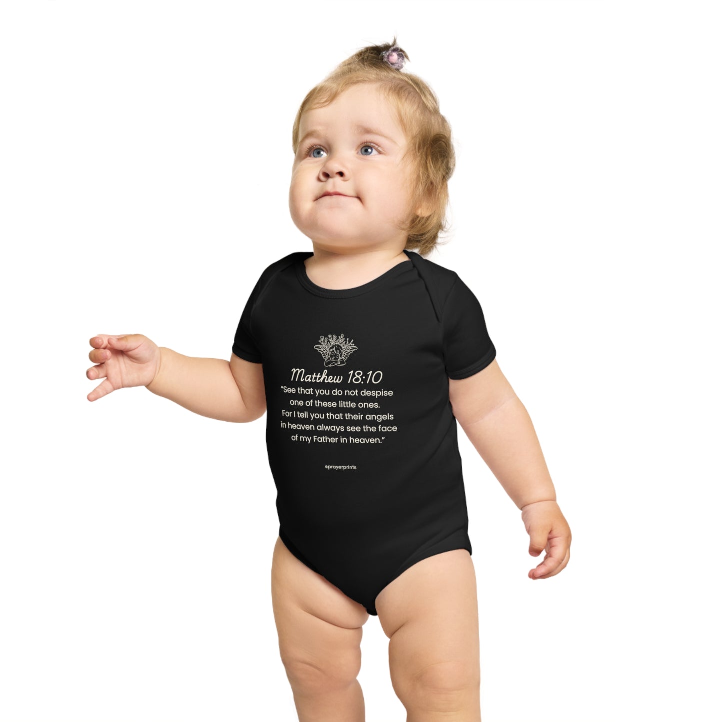 Cute Scripture Short Sleeve Baby Bodysuit - Matthew 18:10