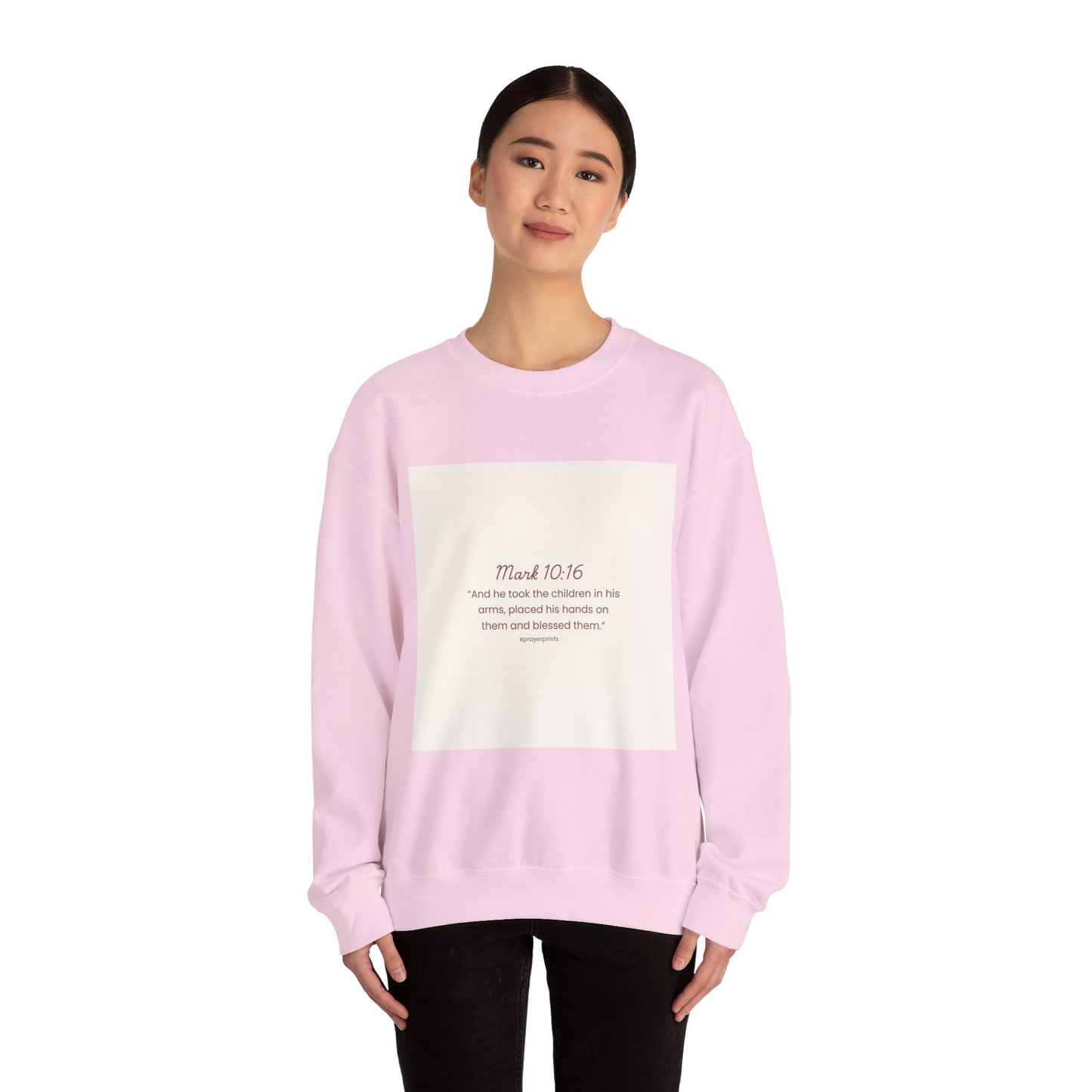 Faith-Inspired Unisex Heavy Blend™ Crewneck Sweatshirt - Mark 10:16 Quote