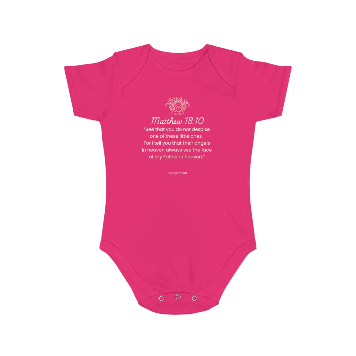 Cute Scripture Short Sleeve Baby Bodysuit - Matthew 18:10