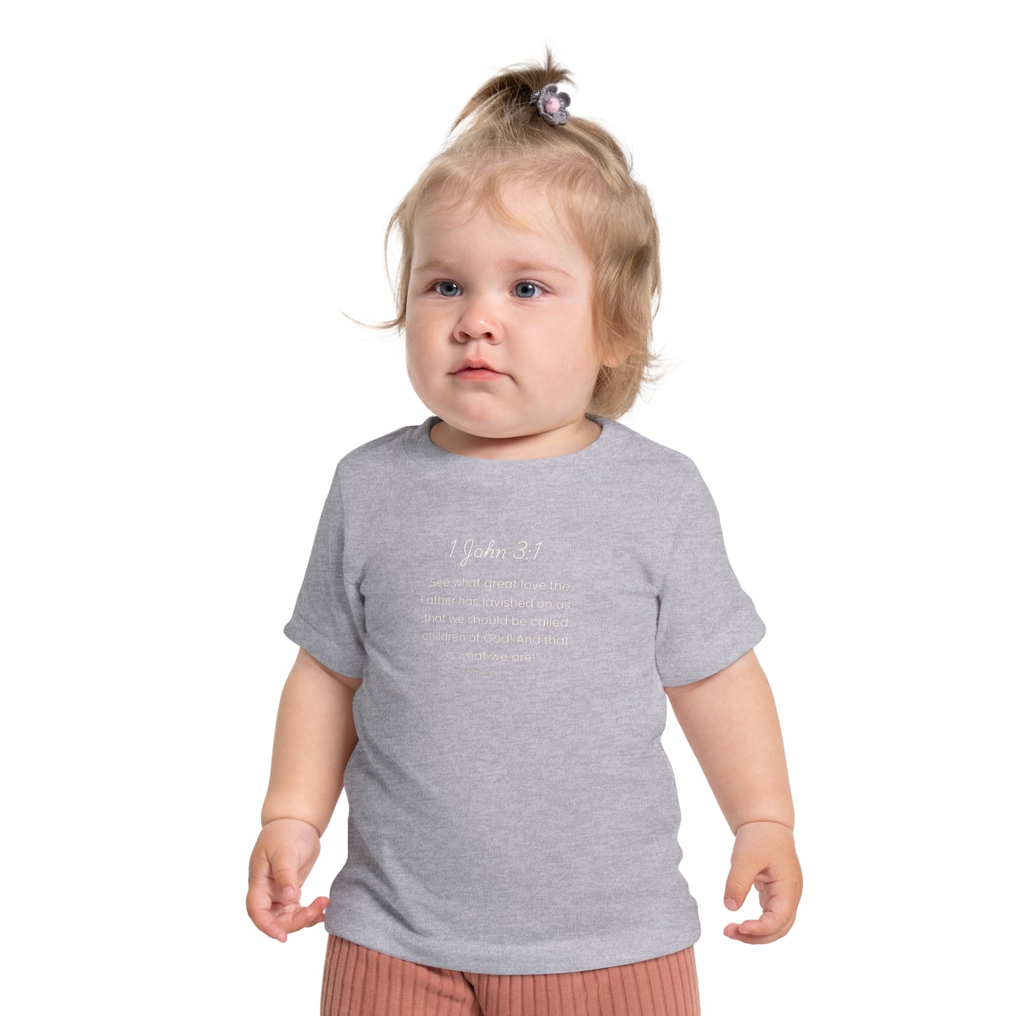 Inspirational Baby Short Sleeve T-Shirt with 1 John 3:1 Quote