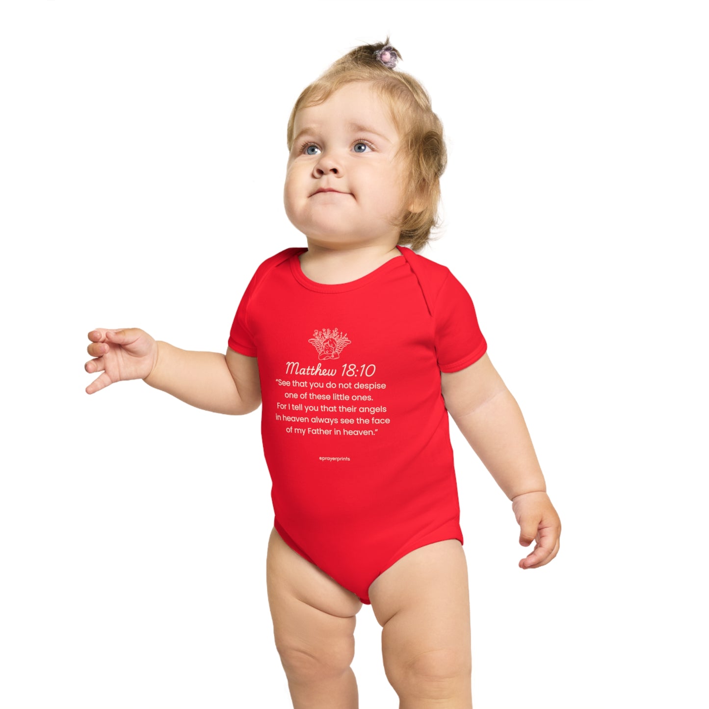 Cute Scripture Short Sleeve Baby Bodysuit - Matthew 18:10