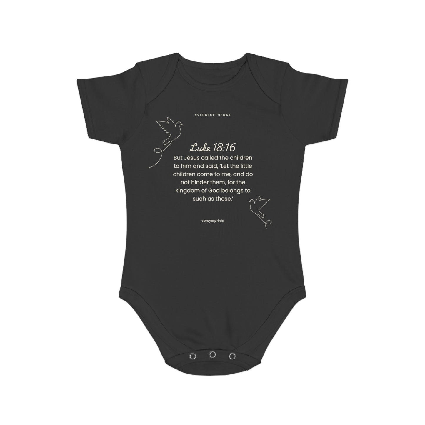 Inspirational Baby Bodysuit - Luke 18:16 - Short Sleeve Faith Clothing