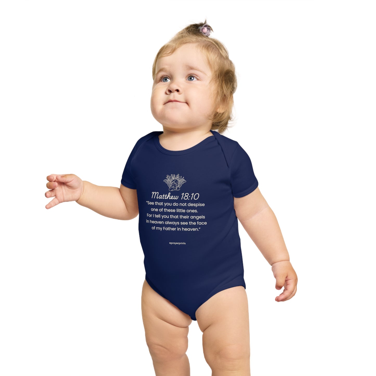 Cute Scripture Short Sleeve Baby Bodysuit - Matthew 18:10