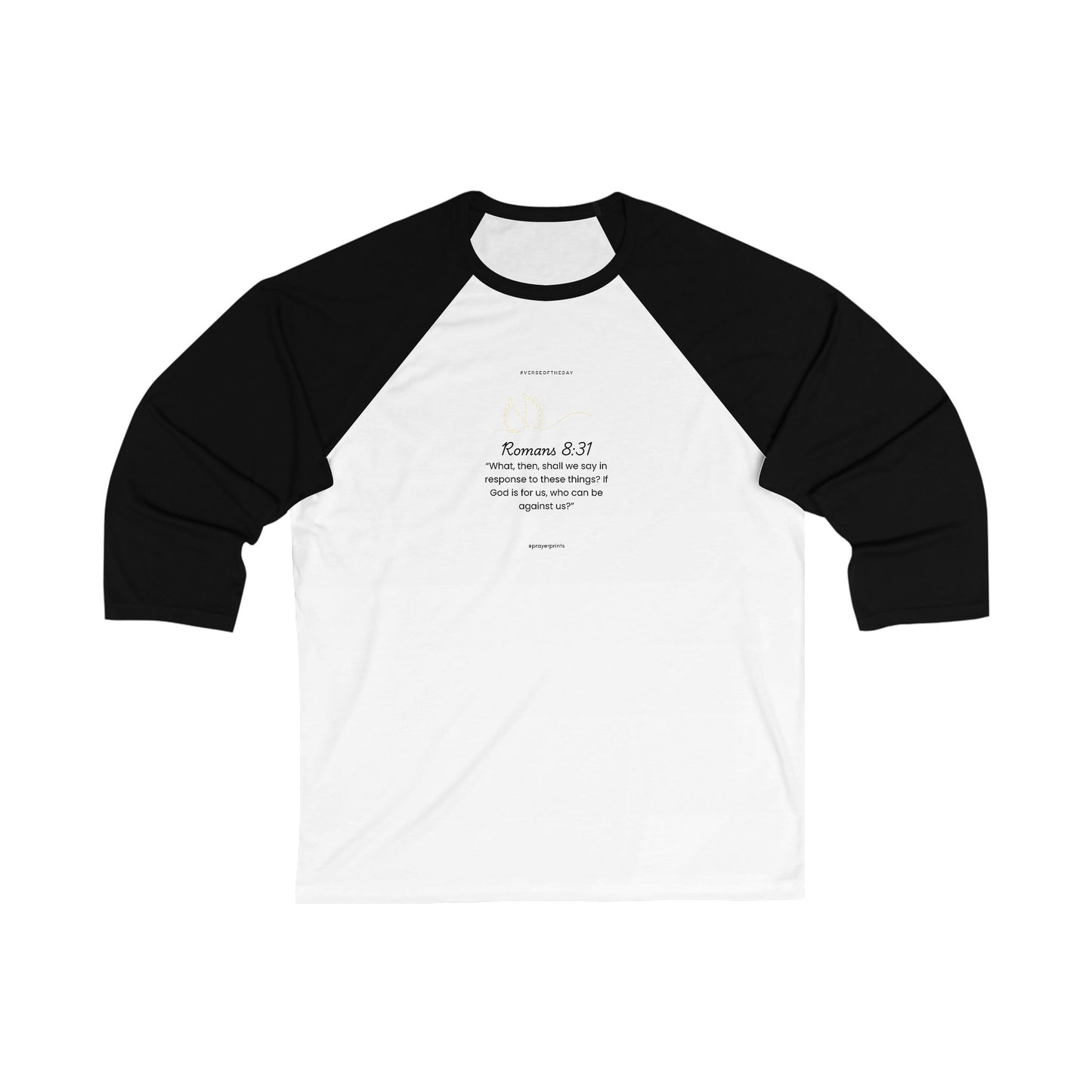 Inspirational 3/4 Sleeve Baseball Tee - Romans 8:31 Design