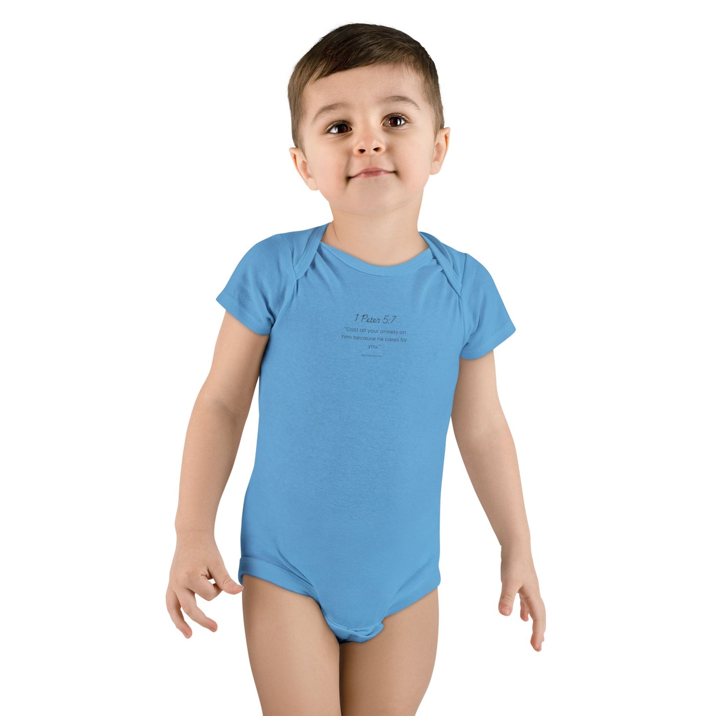 Inspirational Baby Onesie - 1 Peter 5:7 Scripture Gift