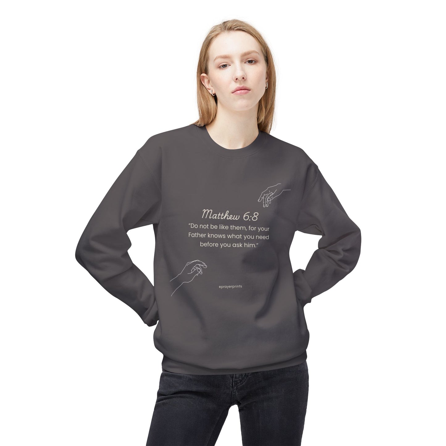 Inspirational Bible Verse Sweatshirt - Matthew 6:8 Unisex Crewneck