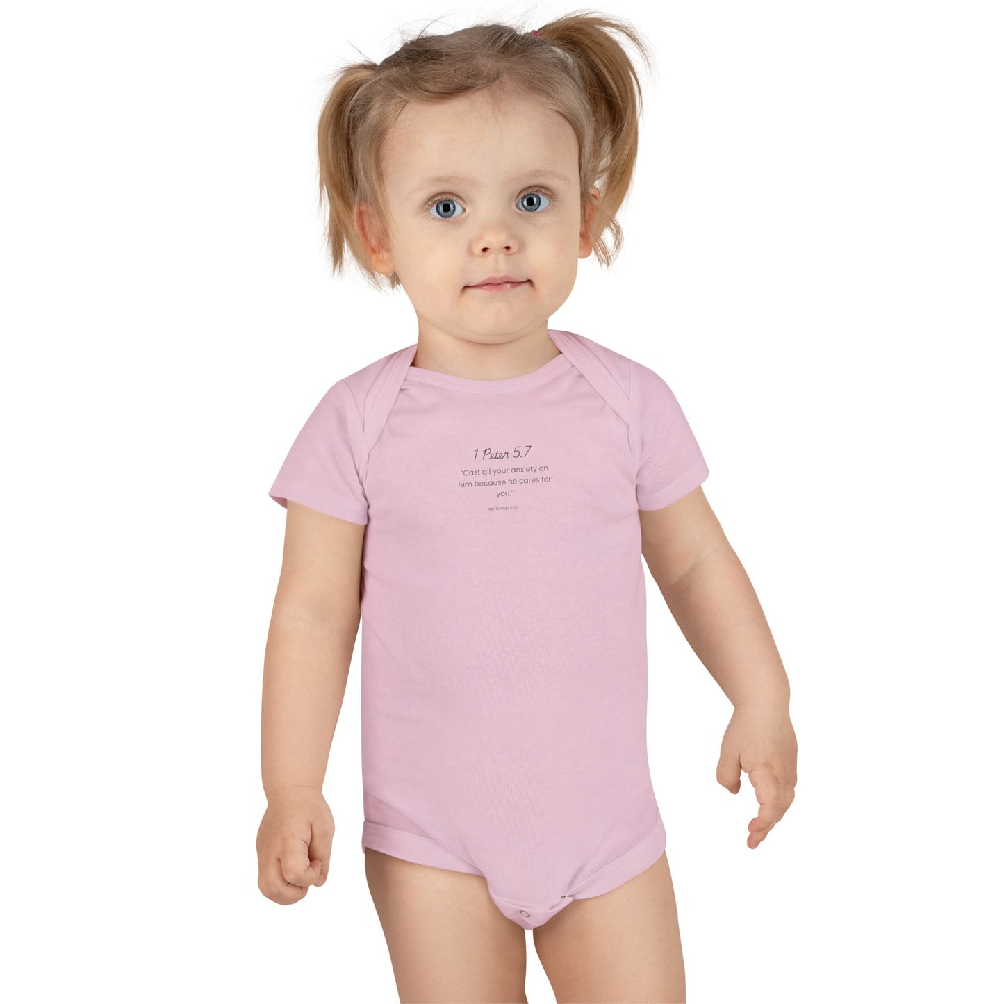 Inspirational Baby Onesie - 1 Peter 5:7 Scripture Gift