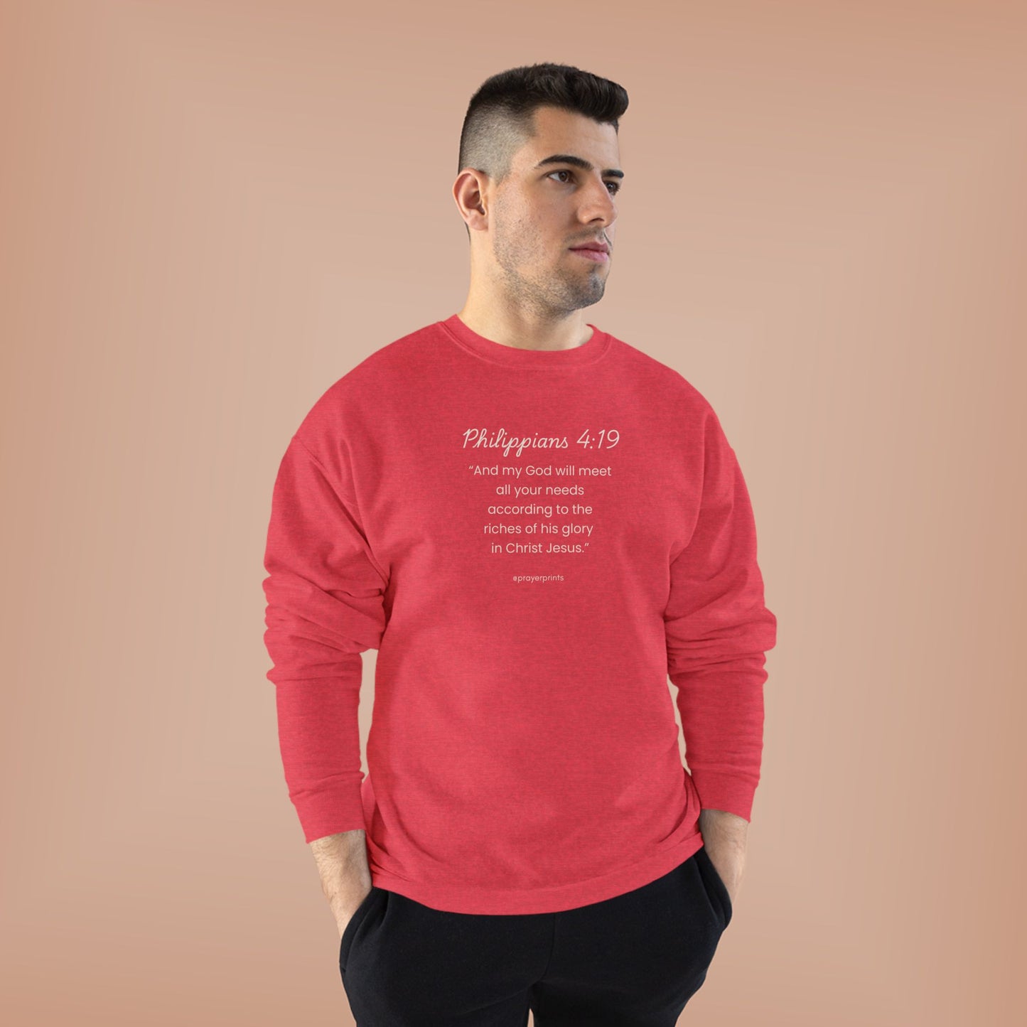 Comfortable Eco-Friendly Crewneck Sweatshirt with Inspirational Philippians 4:19 Quote