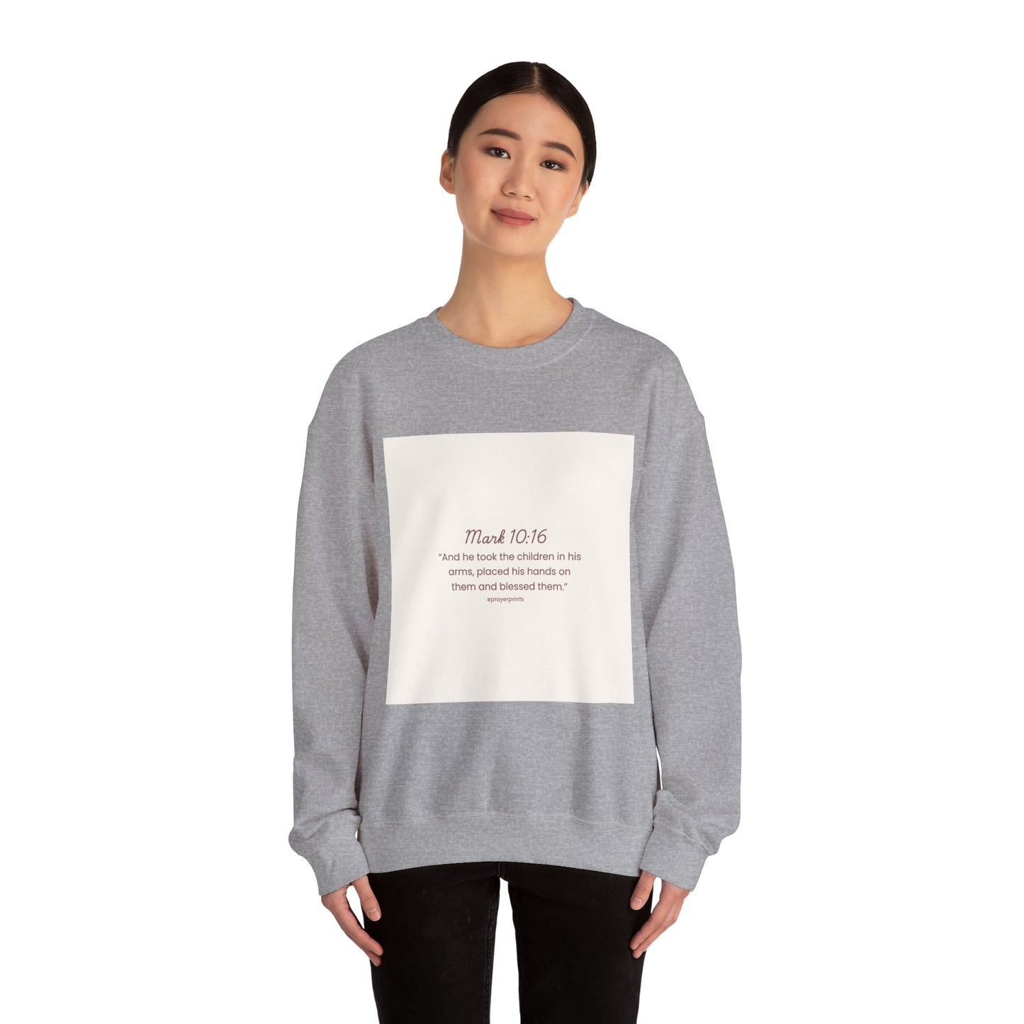Faith-Inspired Unisex Heavy Blend™ Crewneck Sweatshirt - Mark 10:16 Quote