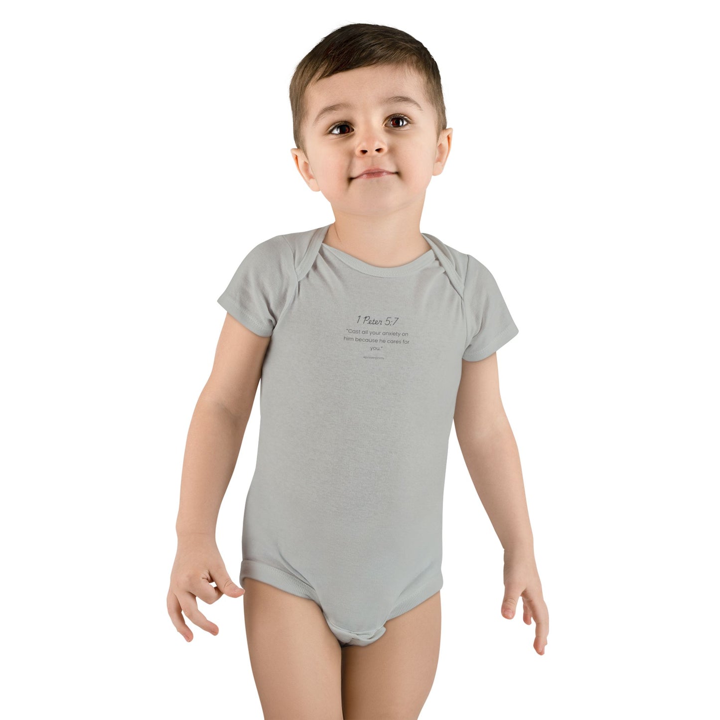 Inspirational Baby Onesie - 1 Peter 5:7 Scripture Gift