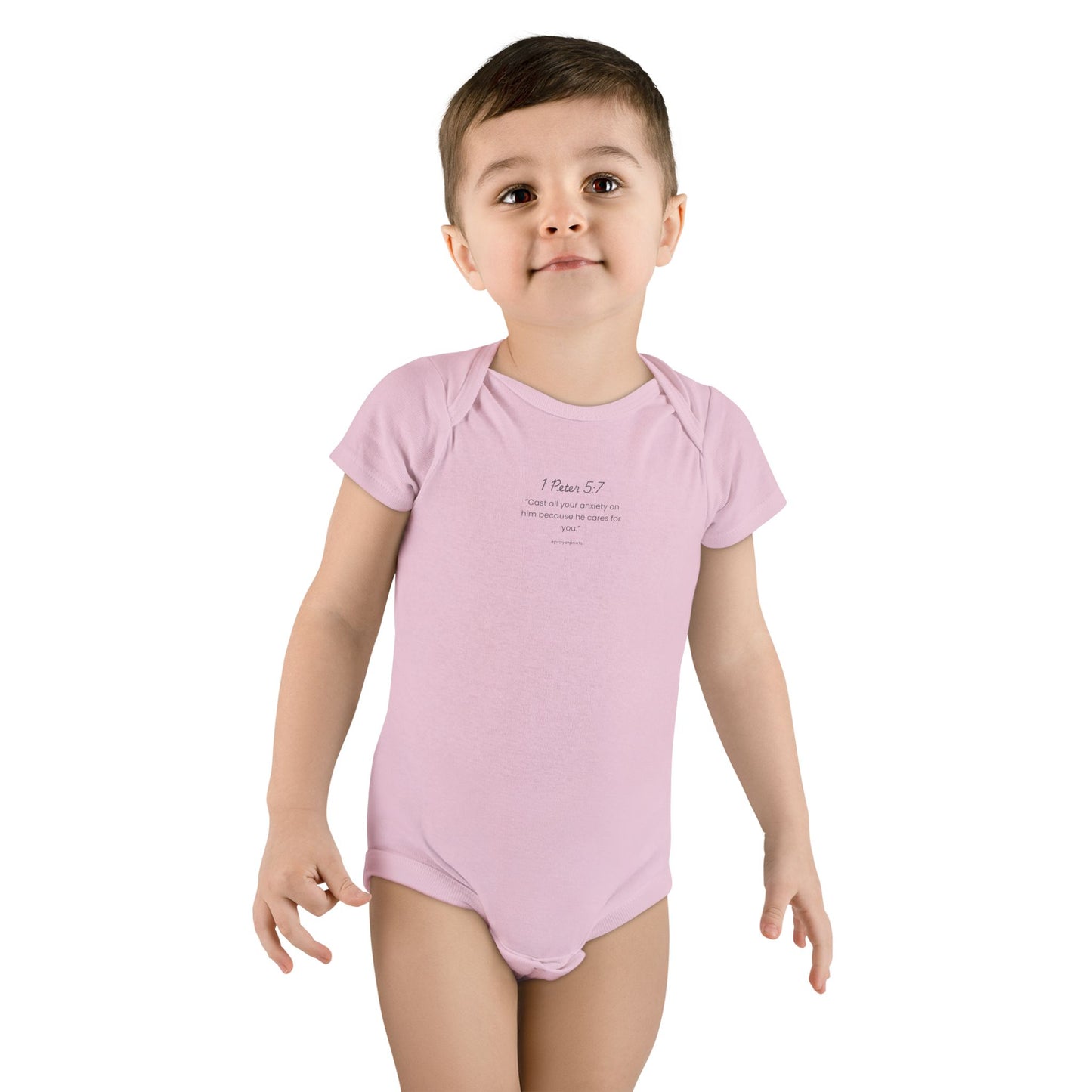 Inspirational Baby Onesie - 1 Peter 5:7 Scripture Gift
