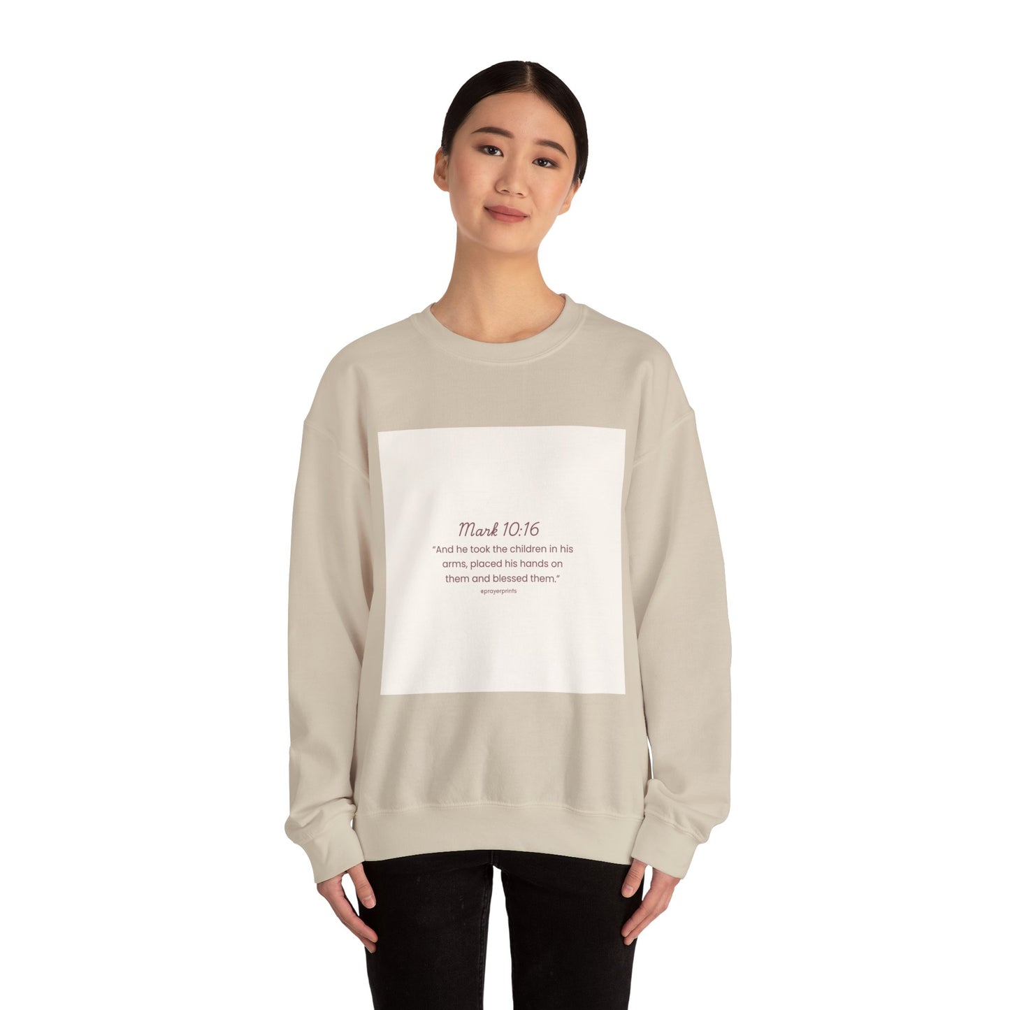 Faith-Inspired Unisex Heavy Blend™ Crewneck Sweatshirt - Mark 10:16 Quote