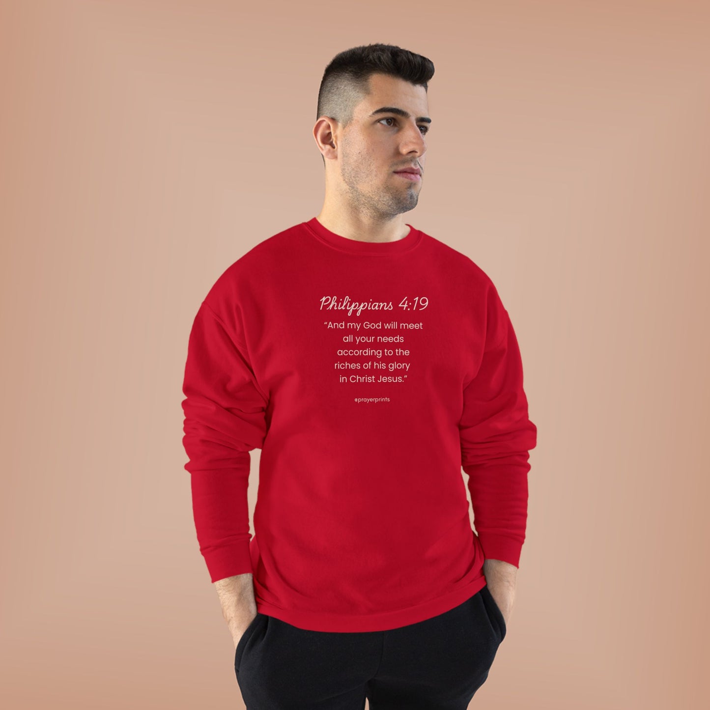 Comfortable Eco-Friendly Crewneck Sweatshirt with Inspirational Philippians 4:19 Quote