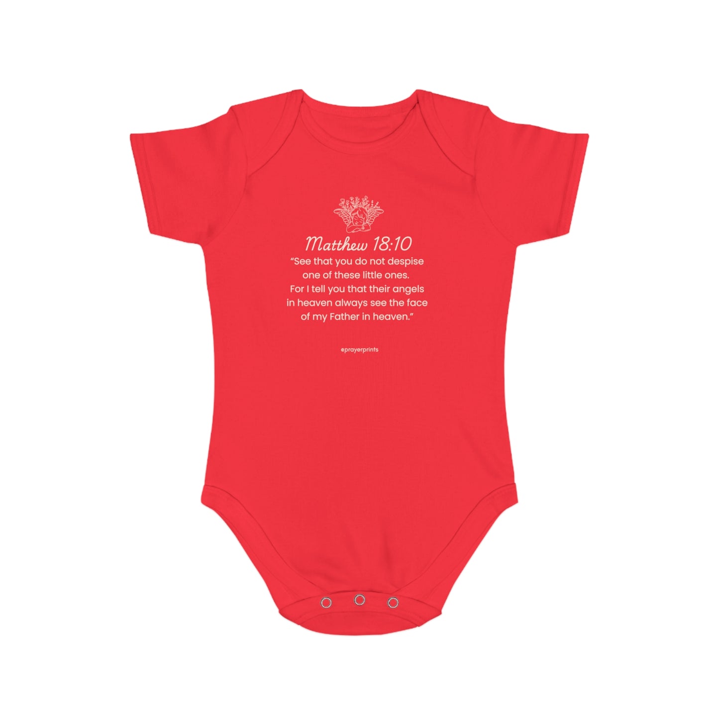 Cute Scripture Short Sleeve Baby Bodysuit - Matthew 18:10
