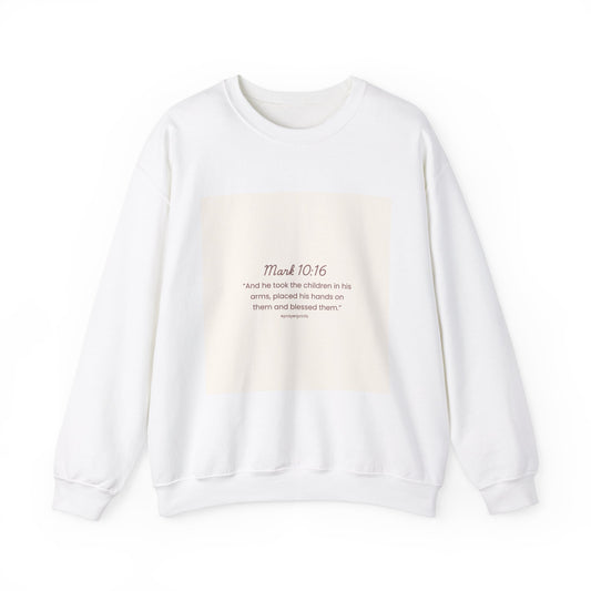 Faith-Inspired Unisex Heavy Blend™ Crewneck Sweatshirt - Mark 10:16 Quote