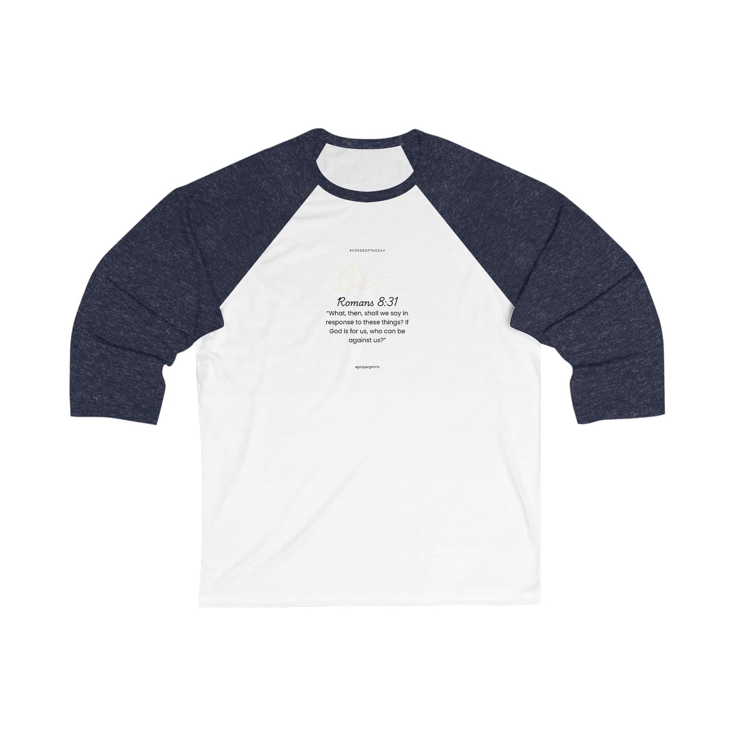 Inspirational 3/4 Sleeve Baseball Tee - Romans 8:31 Design