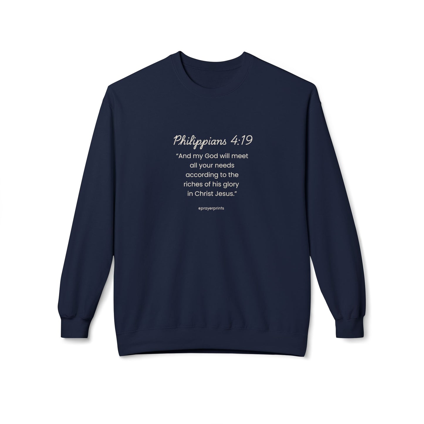 Faith-Inspired Fleece Crewneck Sweatshirt with Philippians 4:19 Quote