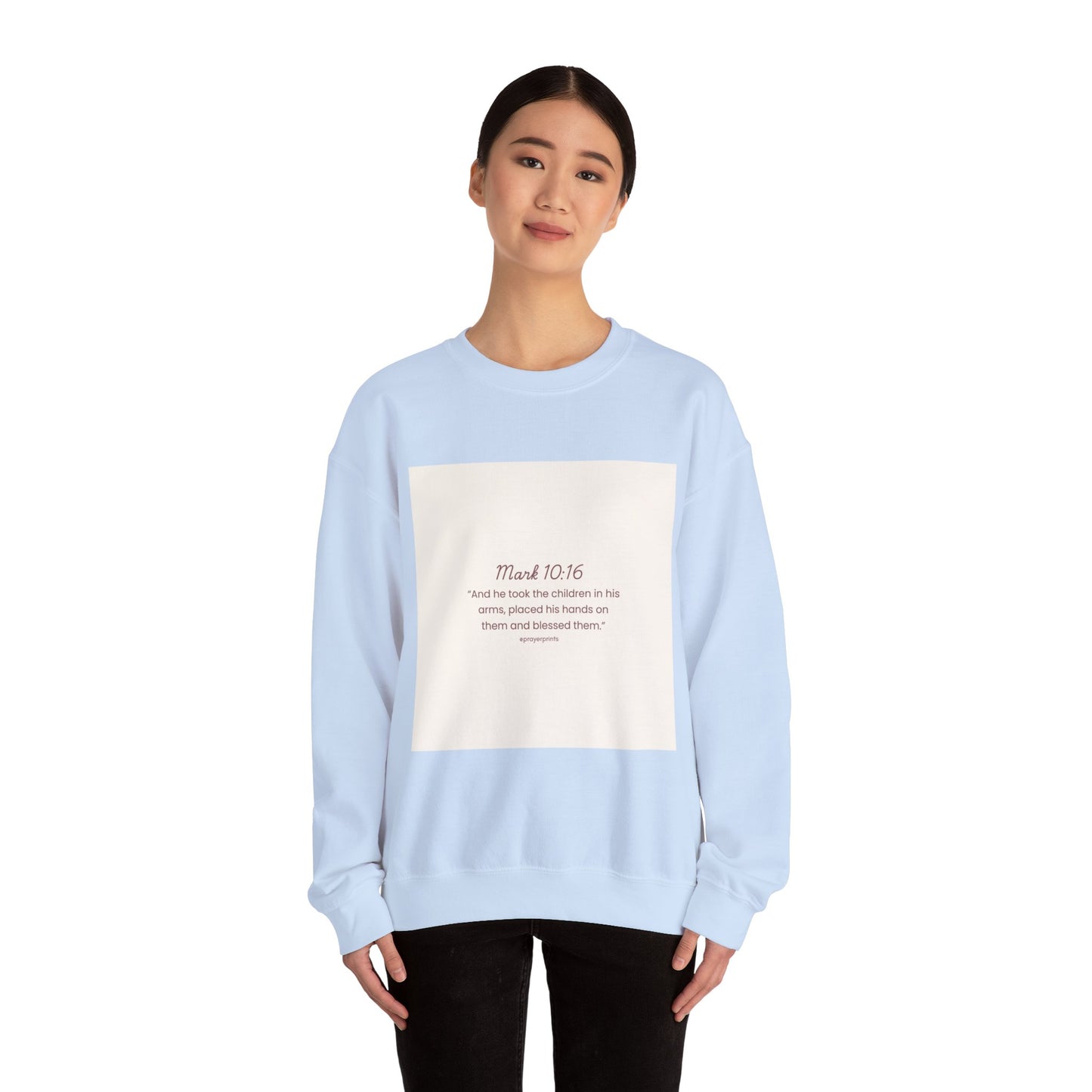 Faith-Inspired Unisex Heavy Blend™ Crewneck Sweatshirt - Mark 10:16 Quote