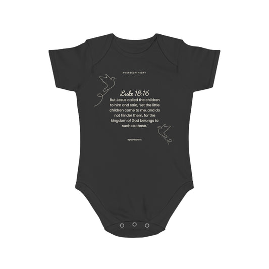 Inspirational Baby Bodysuit - Luke 18:16 - Short Sleeve Faith Clothing