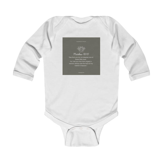 Inspirational Biblical Infant Bodysuit - Matthew 18:10 Long Sleeve Baby Outfit