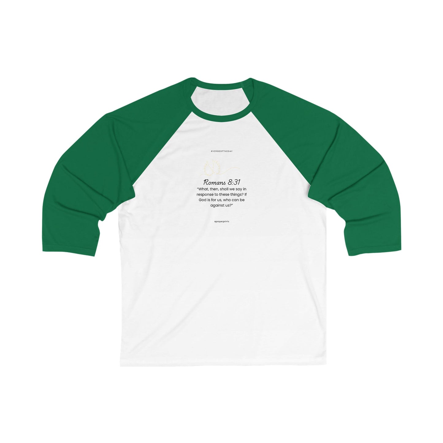 Inspirational 3/4 Sleeve Baseball Tee - Romans 8:31 Design