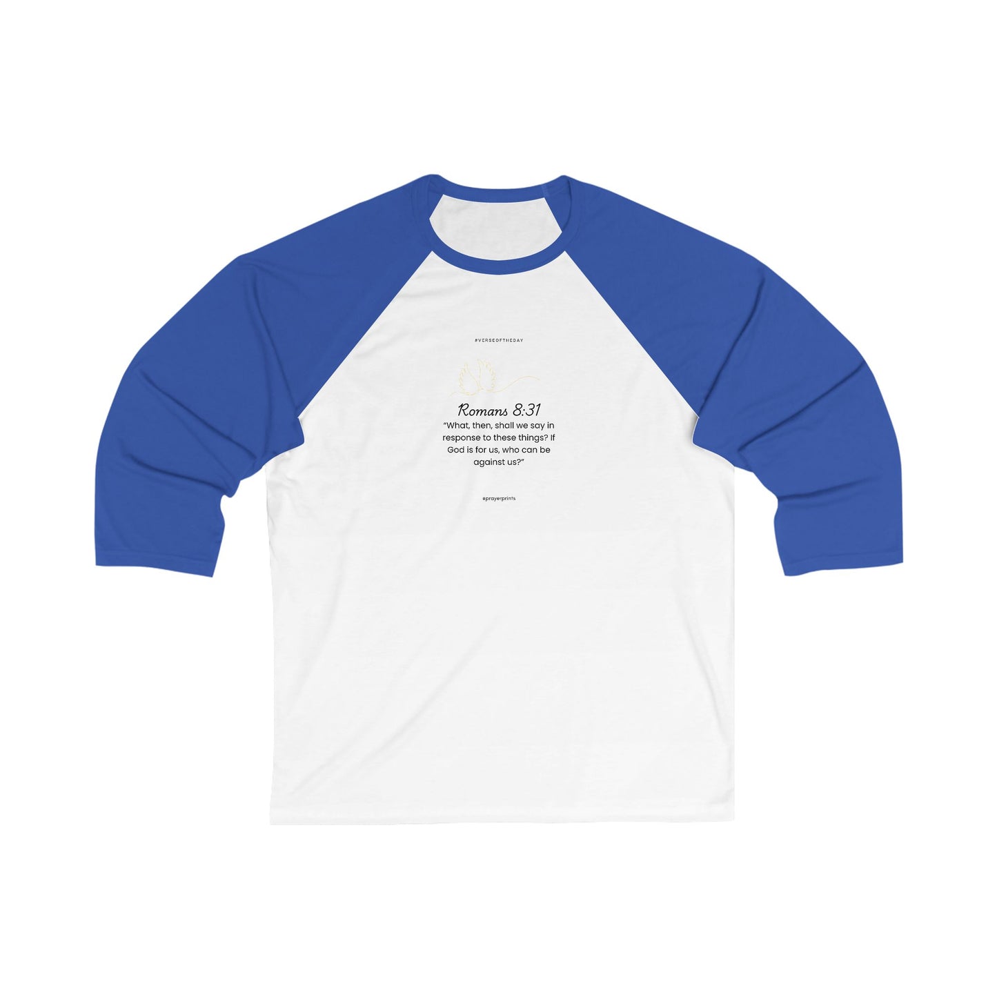 Inspirational 3/4 Sleeve Baseball Tee - Romans 8:31 Design