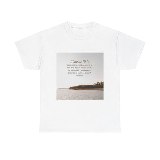 Inspirational Unisex Heavy Cotton Tee - Matthew 19:14 Design