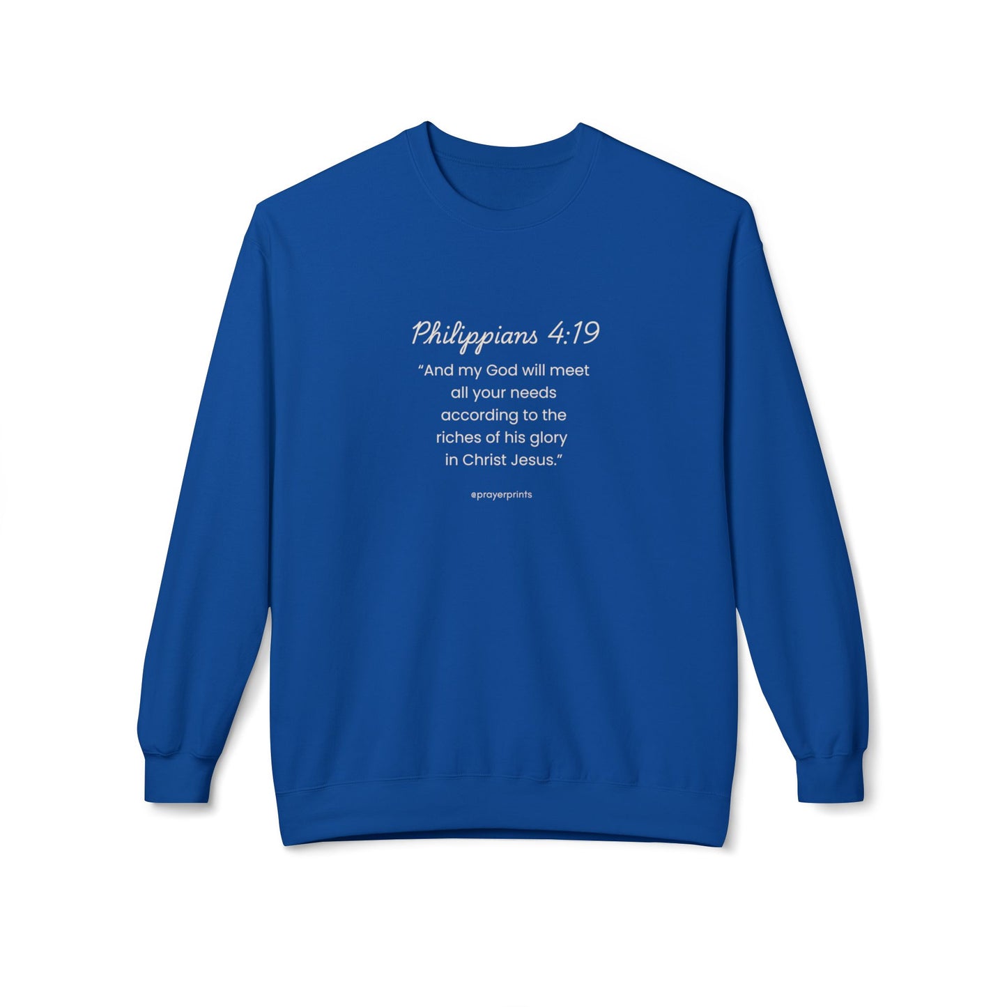 Faith-Inspired Fleece Crewneck Sweatshirt with Philippians 4:19 Quote