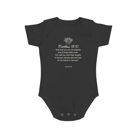 Cute Scripture Short Sleeve Baby Bodysuit - Matthew 18:10